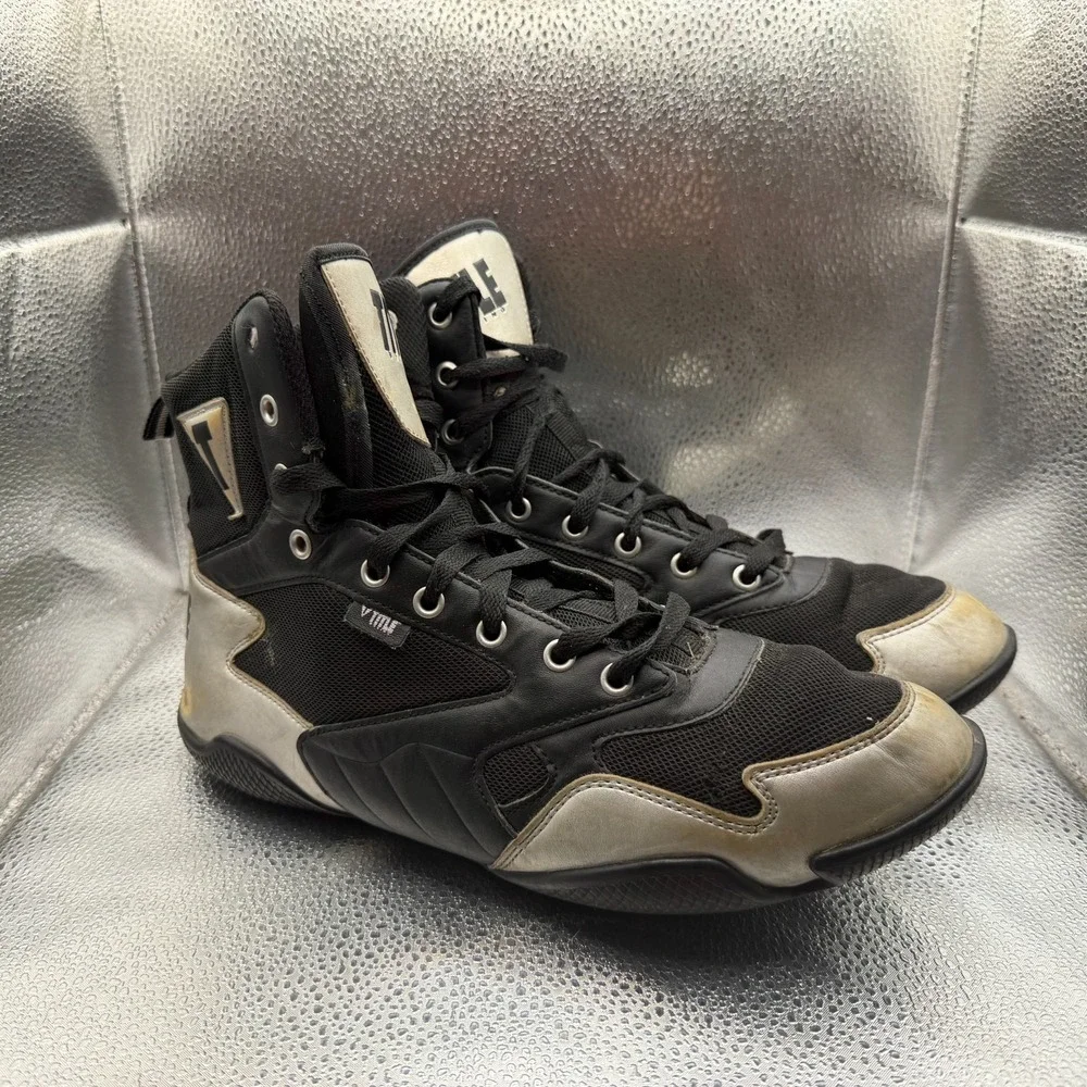 Size 10 Title Boxing Total Balance Black‎ Mens High Top Lace Up Boxing Shoes